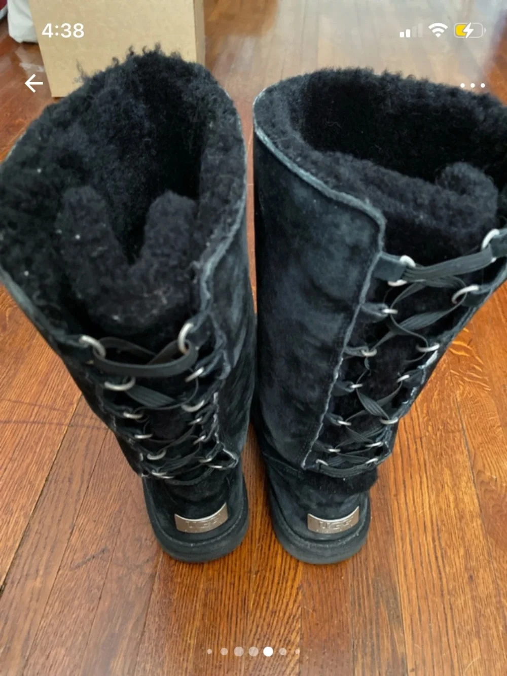 UGG Australia Womens Roseberry Winter Boots Size 8 Black Leather Sheepskin